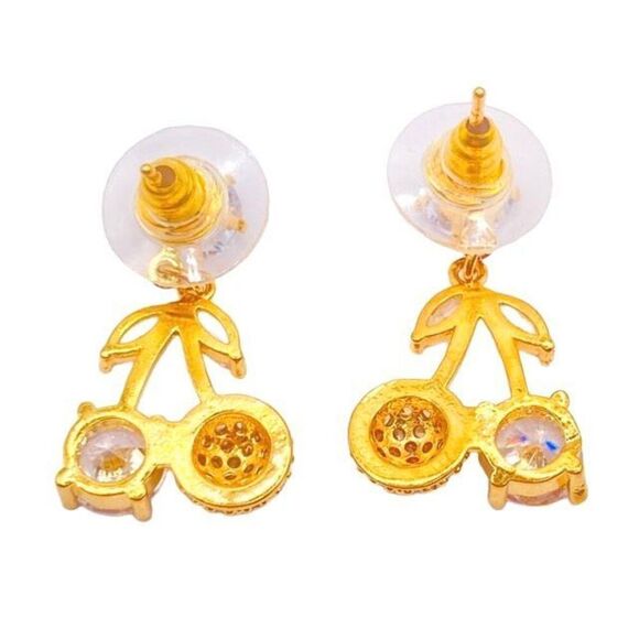 Gold crystal cherry dangle earrings - Picture 3 of 4